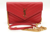 Yves Saint Laurent Quilted Chevron Red Leather Envelope Chain Wallet Eb1026wrxde