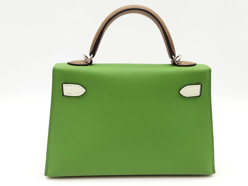 Hermes Mini Kelly Tricolor Green Gray Epsom Palladium Hardware Bag Do0925oxzxzde