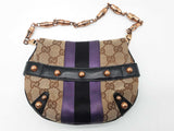 Gucci 129498 Mini Horsebit Tan Gg Canvas Purple Black Satin Clutch Do0925pxzde