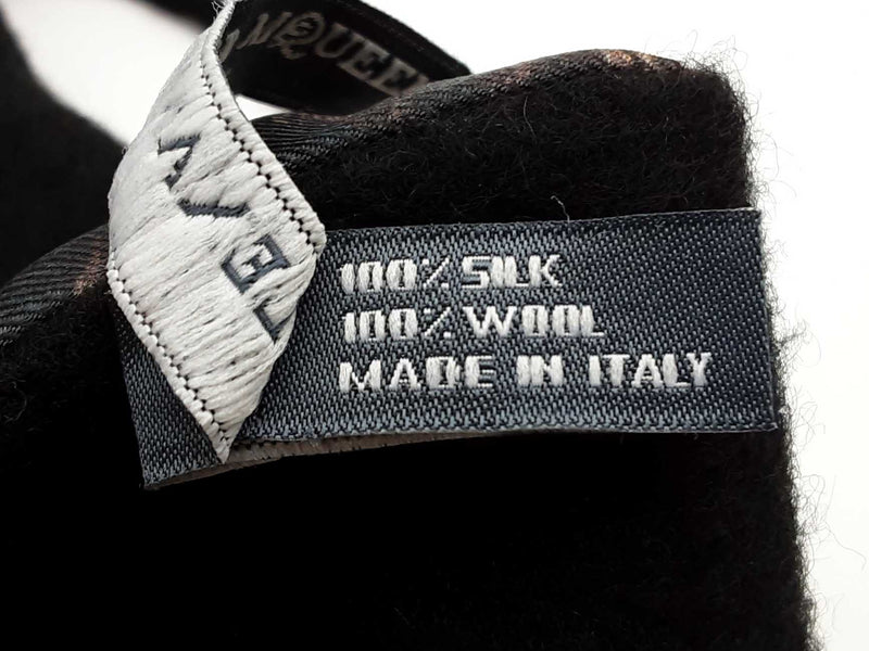 Alexander Mcqueen Brown Black Fur Printed Silk Black Wool Scarf Do1025lxzde