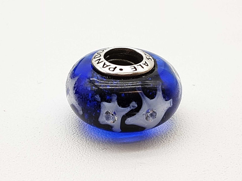Pandora White Stars Blue Murano Glass 0.925 Silver 3.0g Charm Do0425cde
