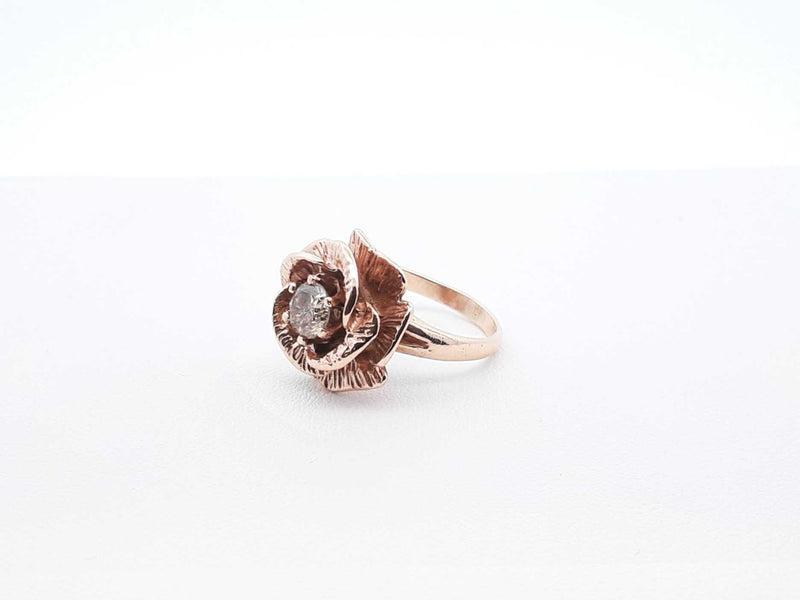 0.48 Ct Diamond & 10k Yellow Gold Rose Ring 5.5 Grams Size 4.5 Fw0925pordu