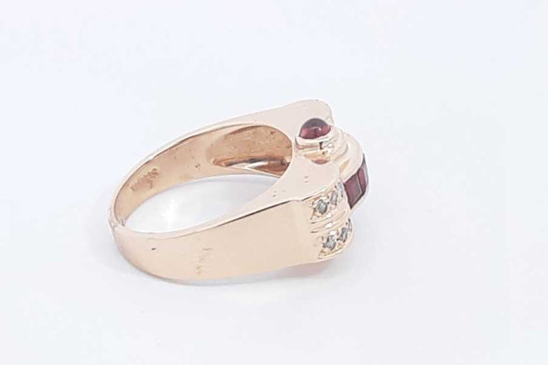 Garnet & Diamond Ring 14k Yellow Gold  6.7 Grams Size 7.5 Aa0425oirsa