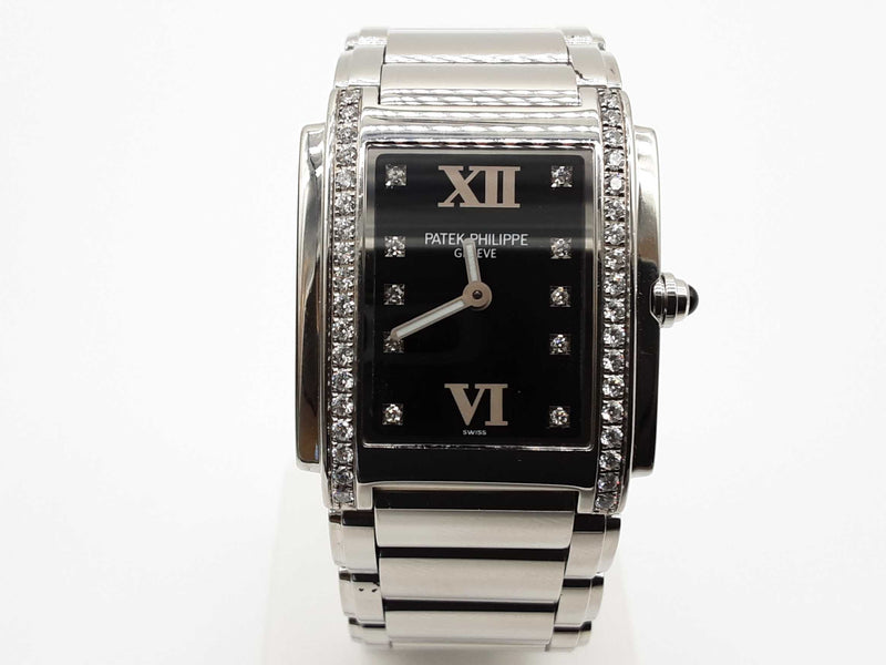 Patek Philippe 25mm Twenty-4 Black Dial Diamond Bezel Steel Quartz Watch Do0525cxzxde