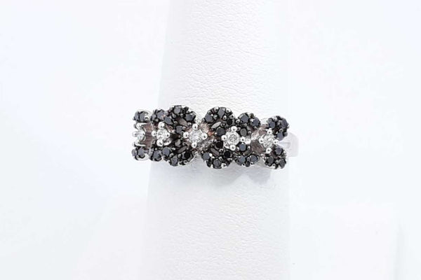 Black Diamond & Diamond Ring In 14k White Gold 2.7 Grams Size 6.5 Eb1024lixdu