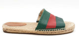 Gucci Green & Red Web Striped Espadrille Slides Size 8 Eb0825rxdu
