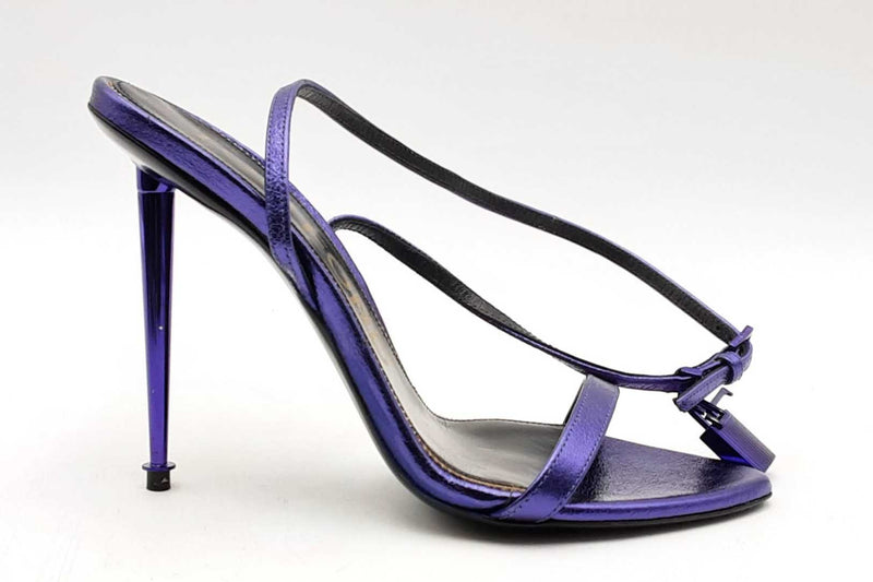 Tom Ford Padlock Purple Leather Ankle Wrap Heels Size 38.5 Eb0225oxzsa