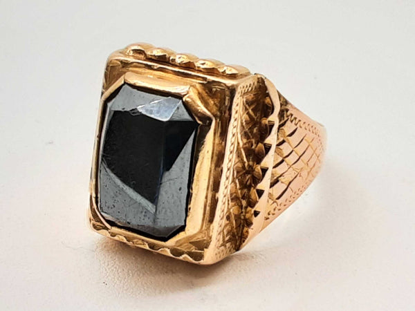 18k Two-tone Gold Synthetic Black Spinel 10.8g Ring Size 8.5 Do0225rxzde