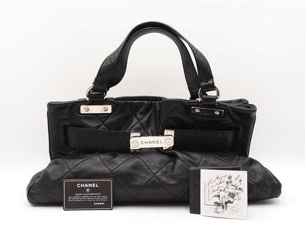 Chanel Mademoiselle Door Latch Tote In Diamond-quilted Black Leather Fw0925rxzdu
