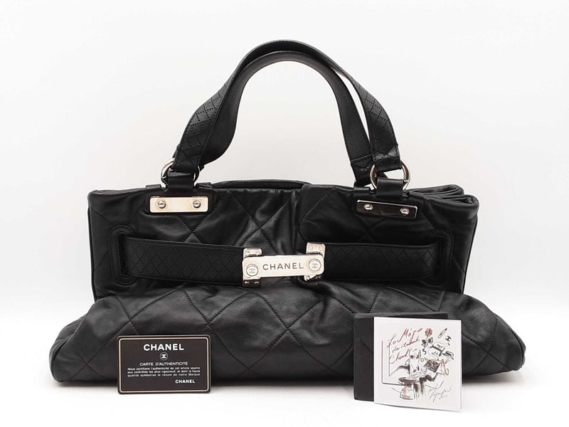 Chanel Mademoiselle Door Latch Tote In Diamond-quilted Black Leather Fw0925rxzdu