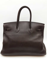Hermes Birkin 35 Ebene Brown Clemence Gold Hardware Handbag Do0825sxzxde