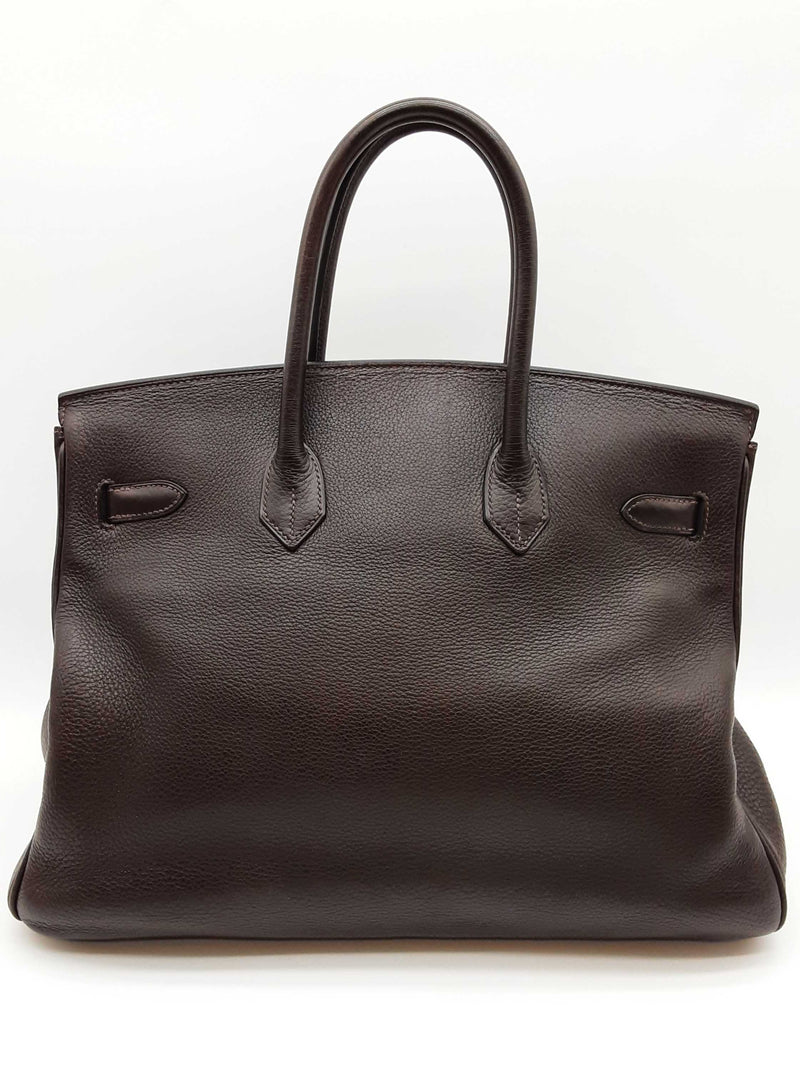 Hermes Birkin 35 Ebene Brown Clemence Gold Hardware Handbag Do0825sxzxde