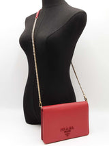 Prada Mini Chain Shoulder Bag In Red Saffiano Lux Leather Fw0326pzxdu