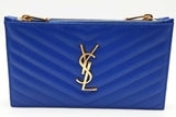 Ysl Cassandra Chevron Quilted Cobalt Leather Double Zip Clutch Wallet Eb1225irxde