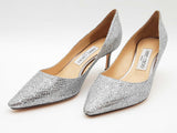 Jimmy Choo Romy Silver Glitter Pointed Toe Pumps Size 7.5 Sd0926lzxde