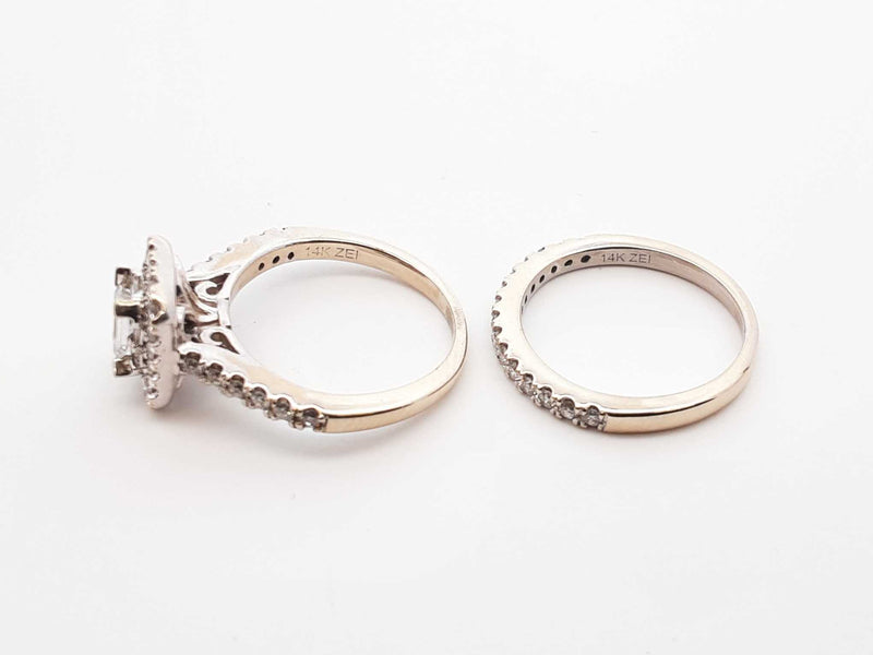 1.58 Cttw Diamond & 14k White Gold Bridal Set 6.4 Grams Size 5.5 Fw1224loxzdu