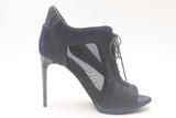 Burberry Denim & Navy Blue Sude Peep Toe Lace Up Heel Booties Size 36 Eb325lxzsa
