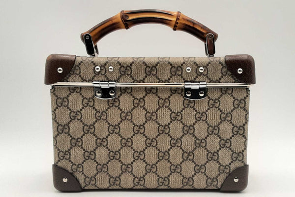 Gucci Gg Supreme Monogram Globe-trotter Bamboo Top Handle Vanity Case Eb325loxzsa