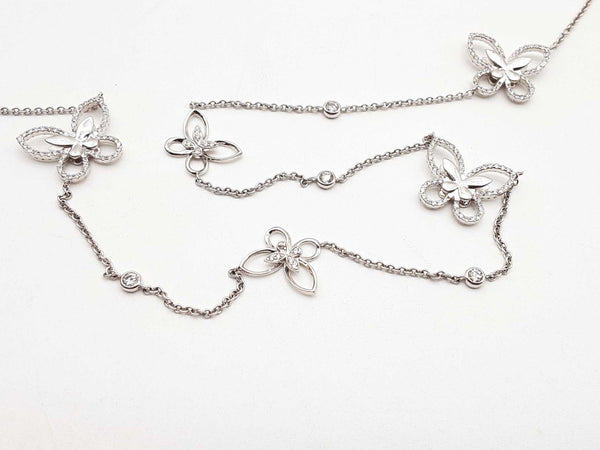 18k White Gold Diamond Butterfly Chain Necklace 36 In Dowexzde 144020000334