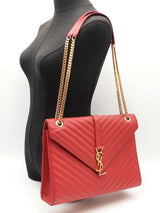 Yves Saint Laurent Envelope Flap Bag In Red Quilted Grained Leather Fw1225przdu