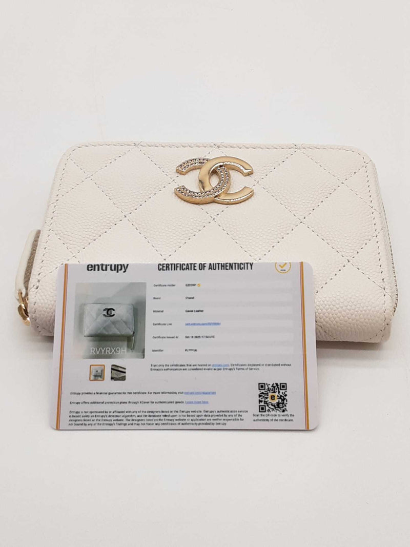 Chanel White Caviar Quilted Zip Aound Coin Wallet Eb1125rxzde