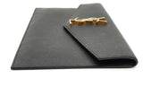 Yves Saint Laurent Uptown Pouch Black Leather Envelope Clutch Eb0826oxzsa