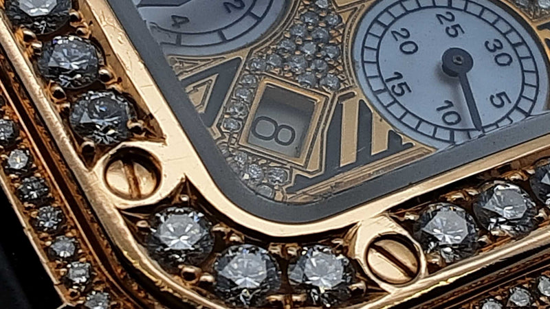 Santos De Cartier 100 Chronograph 10.06 Cttw Diamond & 18k Yellow Gold 41mm Automatic Watch 239 Grams Fw0825rxzxdu