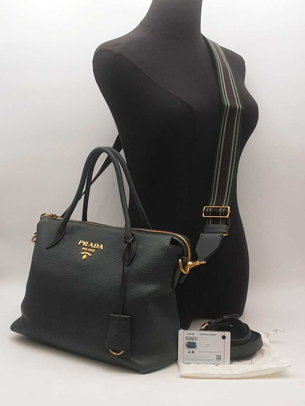 Prada Vitello Daino Tote Green Handbag Aa0825pzxsa