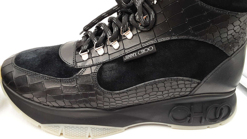 Jimmy Choo Inca Shearling Sneakers In Croc-embossed Leather Sz It 46 Fw0825loxdu