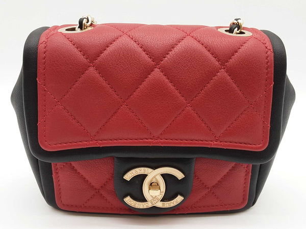 Chanel Mini Graphic Flap Red Black Quilted Leather Crossbody Bag Do0425oxzxde