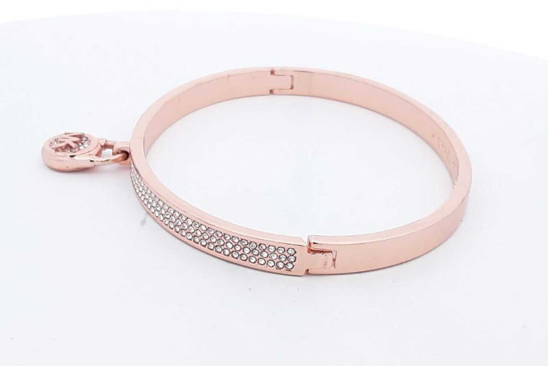 Michael Kors Rose Gold Tone Logo Lock Bangle Bracelet 18.1 Grams Eb0125wxsa