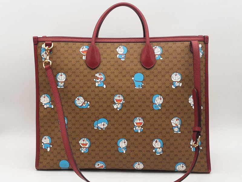 Gucci Gg Supreme Doraemon Tote Bag Brown Aa0825pxzsa