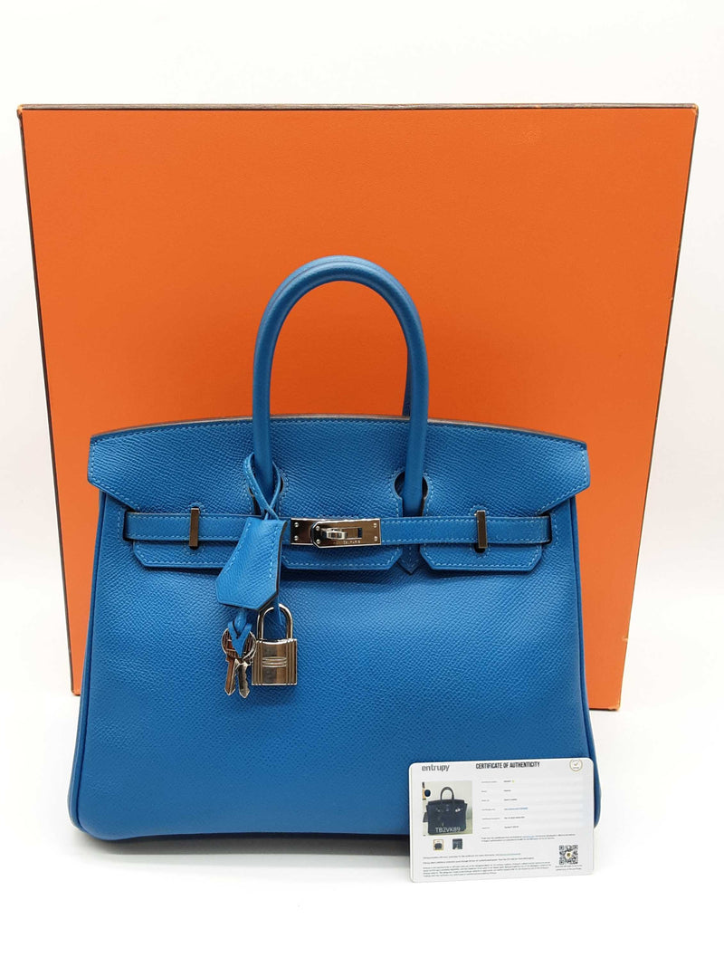 Hermes Birkin 25 Mykonos Blue Epsom Palladium Handbag
