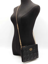 Christian Dior Caro Zipped Pouch In Black Cannage-quilted Calfskin Fw0526lzxzdu