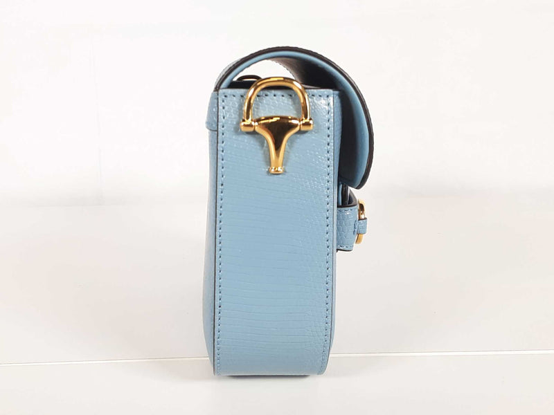 Gucci Light Blue Lizard Effect Leather Horsebit 1955 Mini Bag