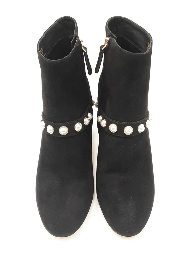 Kate Spade Stunner Faux Pearl Booties In Black Suede Size Us 9.5b Fw0725ixdu