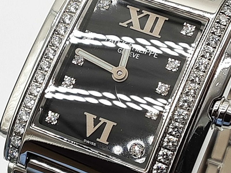 Patek Philippe 25mm Twenty-4 Black Dial Diamond Bezel Steel Quartz Watch Do0525cxzxde