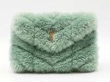Yves Saint Laurent Loulou Puffer Pouch In Iced Mint Shearling Fw0826ozxdu