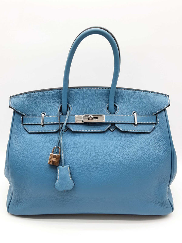 Hermes Birkin 35 Bleu Jean Blue Clemence Palladium Handbag Do1124erxzde