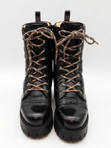 Gucci Black Leather Gg Matelasse Combat Boots Size 39 Eb0226oxzde