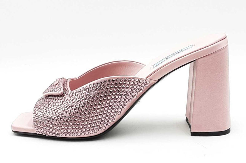 PRADA ビジュー装飾 サテン ミュール ピンク Prada Crystal Embellished Pink Satin Mules Size 38.5 Eb1225orxdu