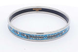 Hermes Blue & White Enamel Flower Bangle Bracelet 18.5 Grams Eb0824oprdu