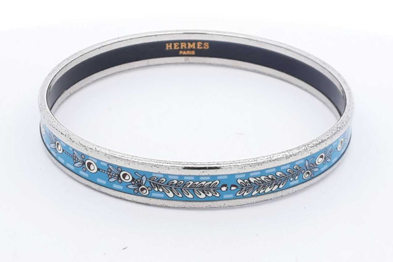 Hermes Blue & White Enamel Flower Bangle Bracelet 18.5 Grams Eb0824oprdu