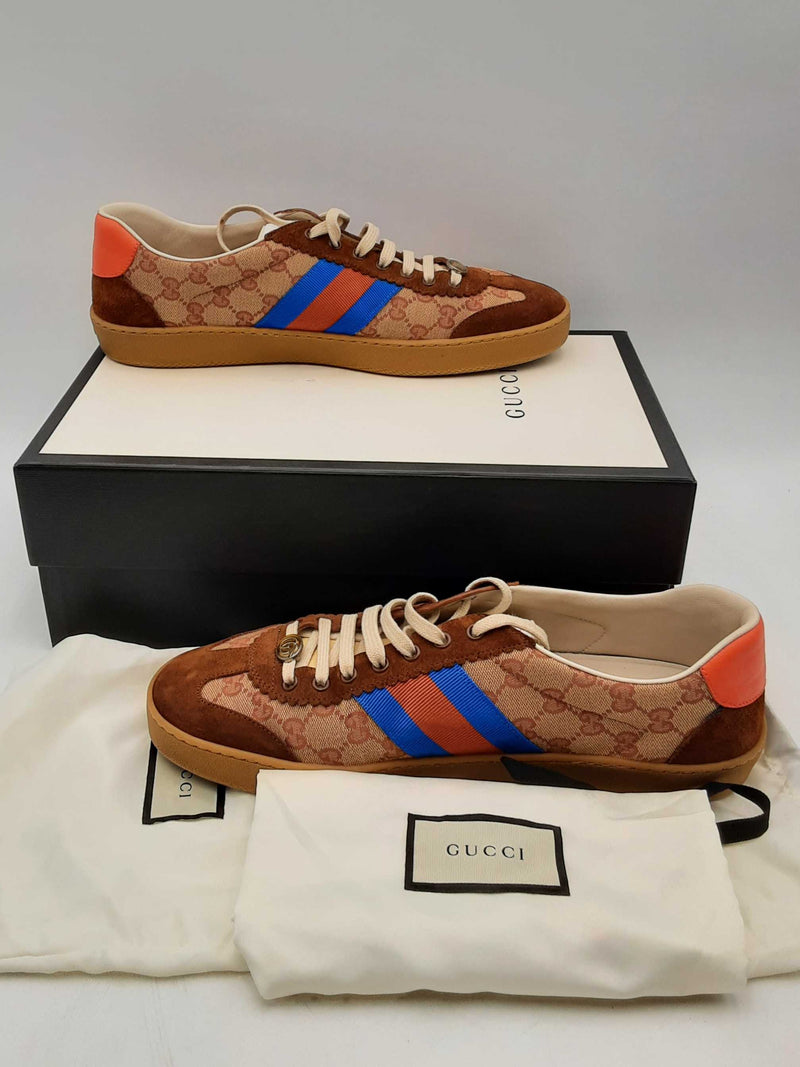 Gucci Gg Monogram Suede Web Sneakers Size 12 Eb0125oxzsa