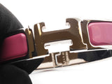 Hermès Clic H Silver-tone & Rose Azalee Enamel Bangle Bracelet 7 Inch Fw0626lxzdu
