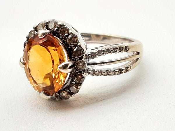 Approx 2.0 Synthetic Citrine 14k White Gold 4.2g Ring Size 6 Do0824lcrde