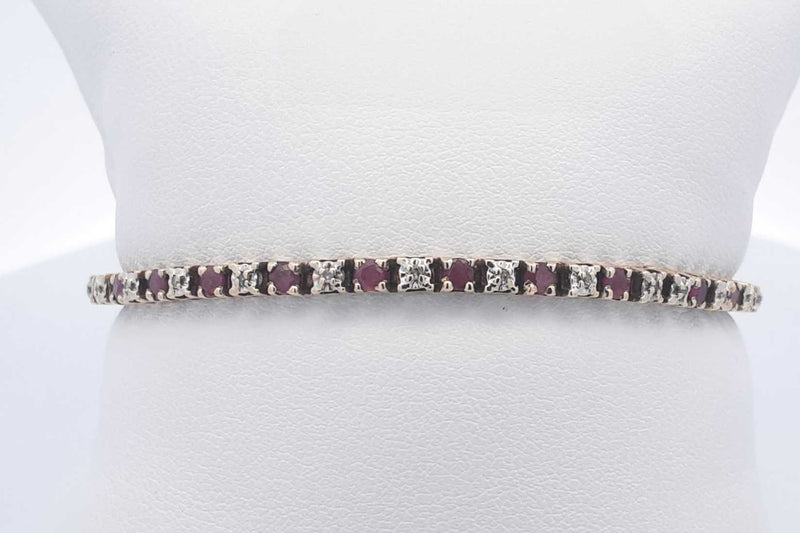 Diamond & Red Gemstone Bracelet In 10k Yellow Gold 8.2 Grams 7 Inch Eb1124lcxsa