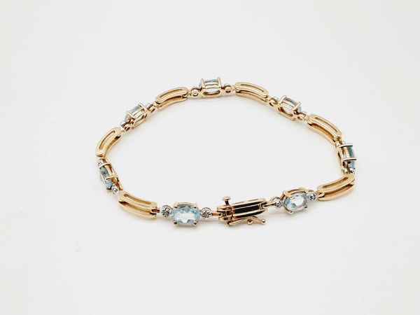 10k Yellow Gold 8.8g Blue Topaz Cz Link Bracelet Do0624oxzde