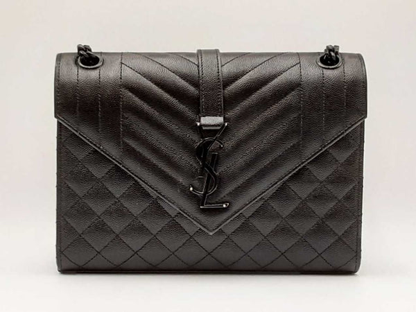 Yves Saint Laurent Envelope Shoulder Bag In Black Matelassé Leather Fw0625ixzdu