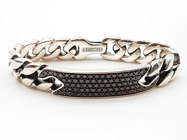 David Yurman Black Diamonds 0.925 Silver 111.1g Curb Chain Id Bracelet 7.5 In Do0625oxzxde